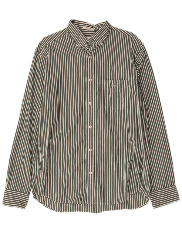 Gant Mens Regular Fit Shirt Size 41/42 Large Green Striped Cotton