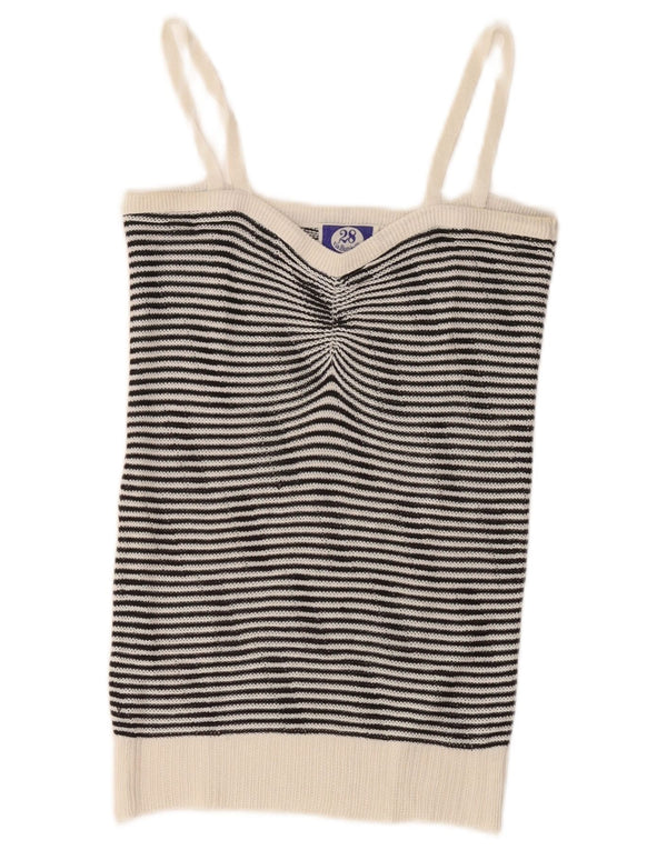 Vintage Womens Crop Knit Cami Top UK 8 Small White Striped