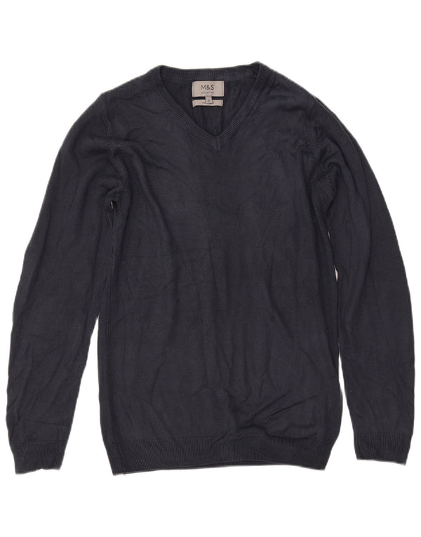 MARKS & SPENCER Womens V-Neck Jumper Sweater UK 10 Small Navy Blue Acrylic