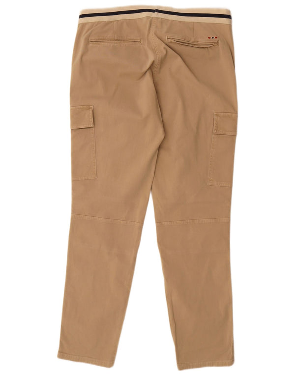 Napapijri Womens Slim Cargo Trousers IT 48 XL W38 L30 Beige Striped Cotton