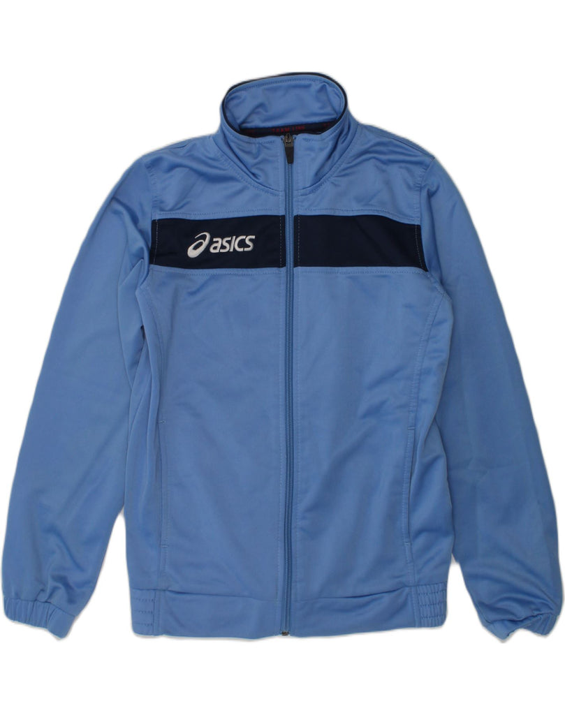 ASICS Boys Graphic Tracksuit Top Jacket 7-8 Years Blue Colourblock | Vintage Asics | Thrift | Second-Hand Asics | Used Clothing | Messina Hembry 