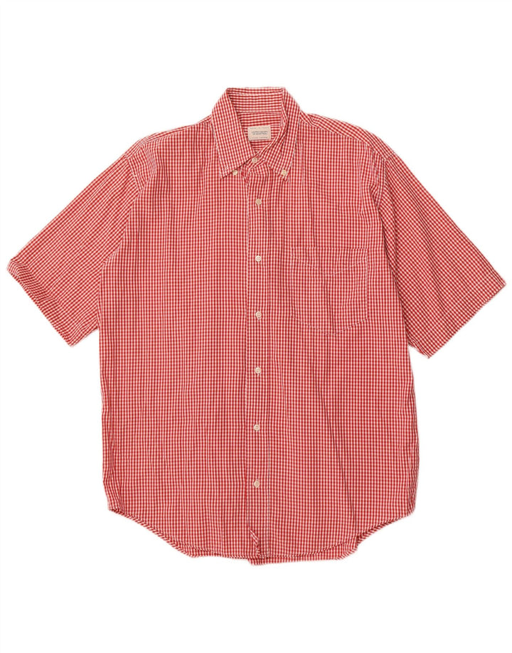 BENETTON Mens Short Sleeve Shirt Medium Red Gingham Cotton