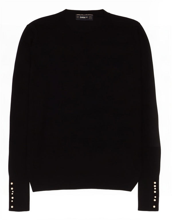 Zara Womens Crew Neck Jumper Sweater UK 12 Medium Black