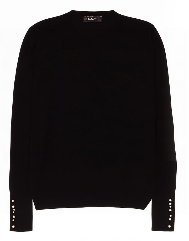 Zara Womens Crew Neck Jumper Sweater UK 12 Medium Black