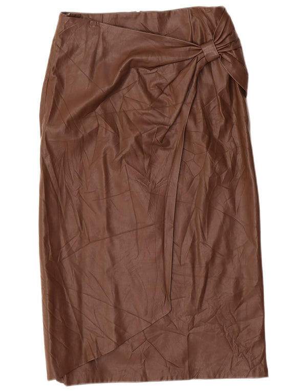 Zara Womens Faux Leather Skirt Medium W28 Brown Polyurethane