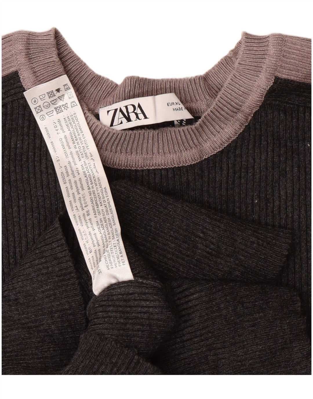 ZARA Womens Crop Boat Neck Jumper Sweater UK 18 XL Grey Colourblock