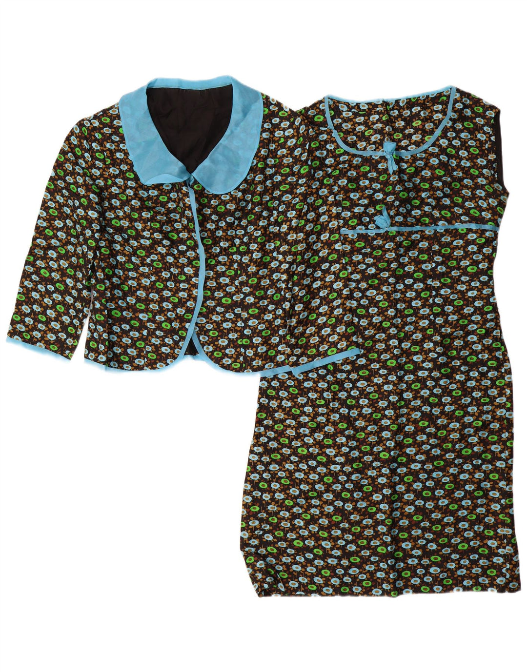 VINTAGE Womens 3/4 Sleeve 2 Piece Set UK 14 Medium Black Floral