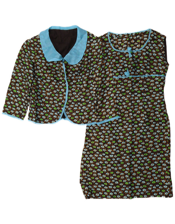 VINTAGE Womens 3/4 Sleeve 2 Piece Set UK 14 Medium Black Floral