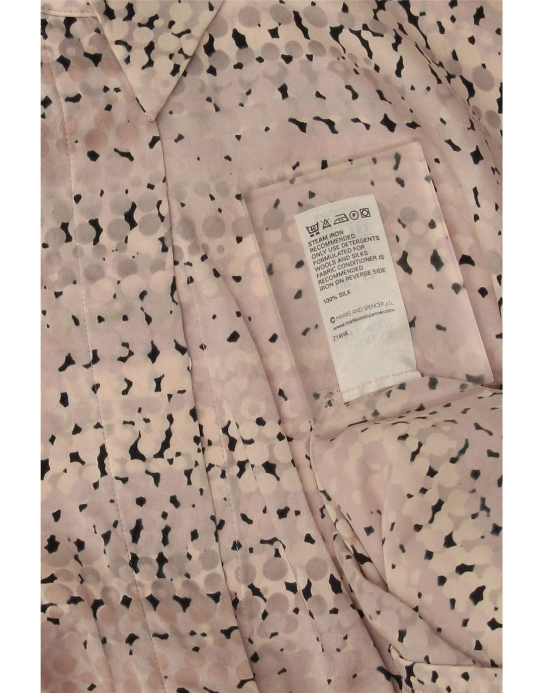 Marks & Spencer Womens Shirt Blouse UK 12 Medium Pink Spotted Silk