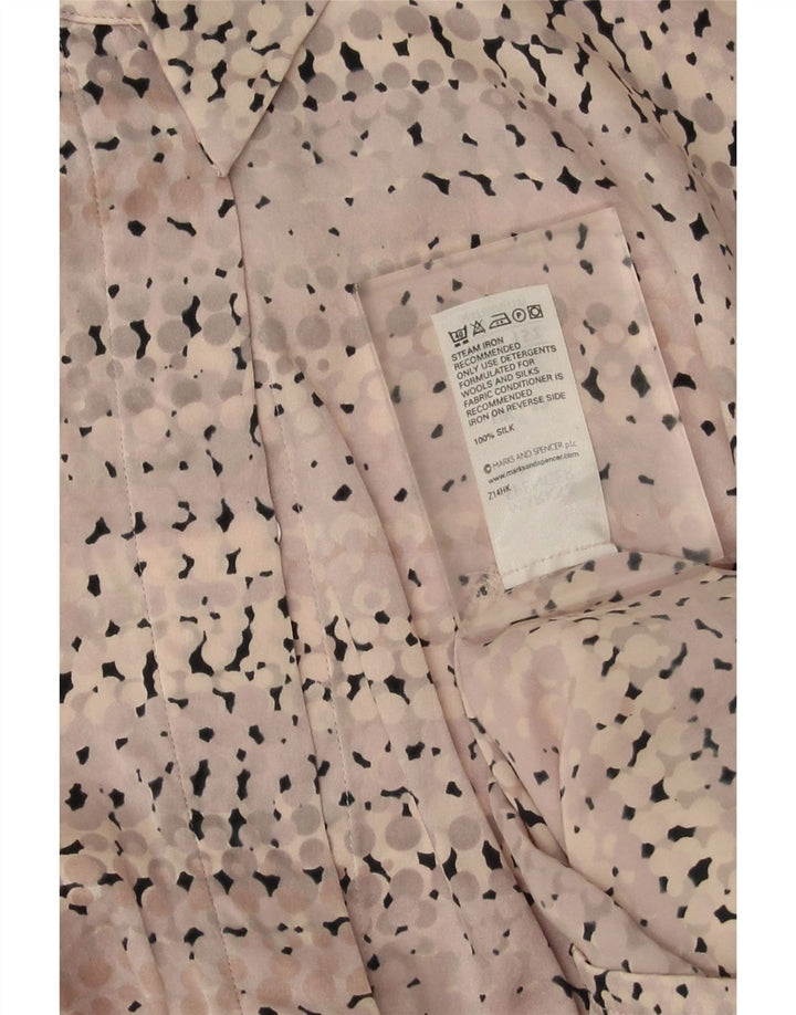 Marks & Spencer Womens Shirt Blouse UK 12 Medium Pink Spotted Silk