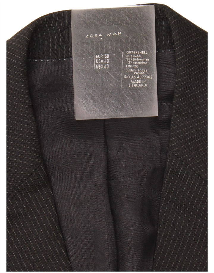 Zara Mens 2 Button Blazer Jacket EU 50 Medium Black Striped Wool