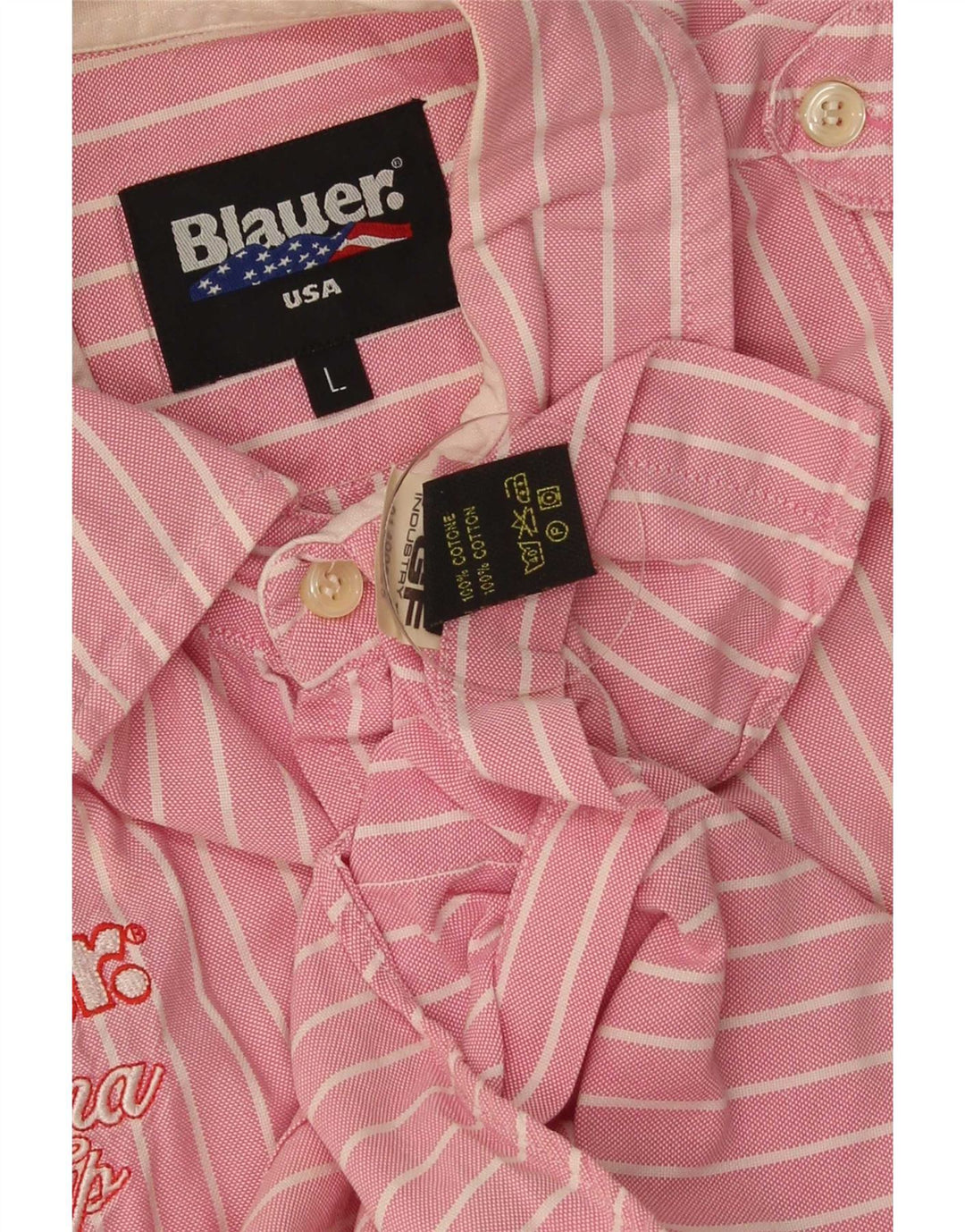 Blauer Mens Graphic Short Sleeve Shirt Large Pink Striped Cotton