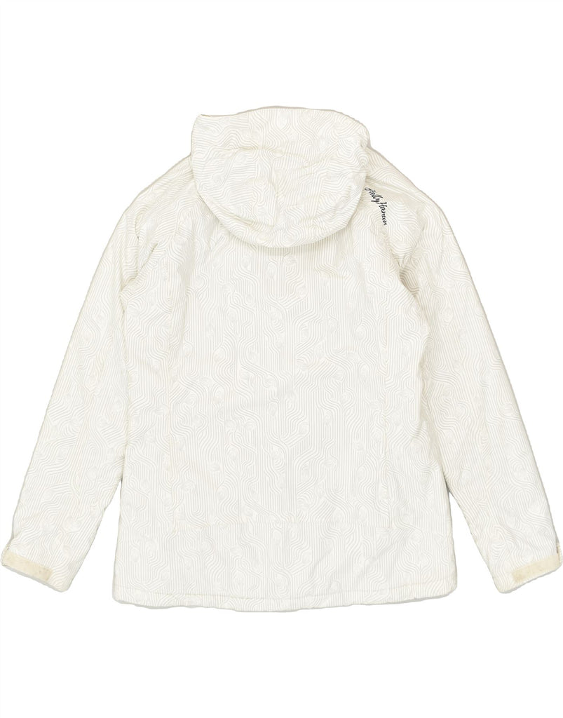 HELLY HANSEN Womens Hooded Windbreaker Jacket UK 16 Large White Geometric | Vintage Helly Hansen | Thrift | Second-Hand Helly Hansen | Used Clothing | Messina Hembry 