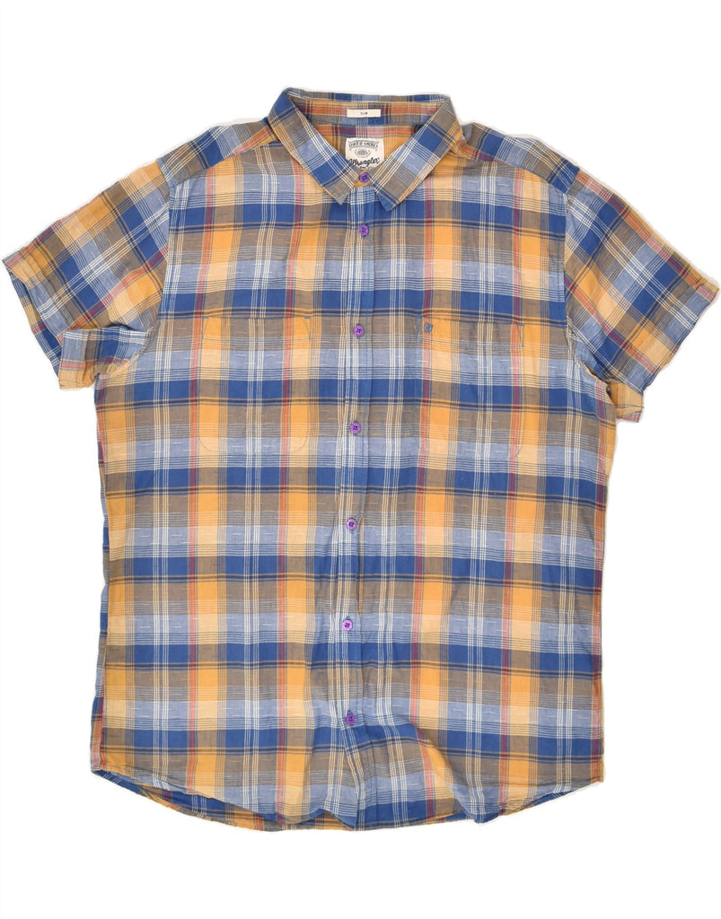 WRANGLER Mens Slim Short Sleeve Shirt 3XL Blue Check Cotton | Vintage Wrangler | Thrift | Second-Hand Wrangler | Used Clothing | Messina Hembry 