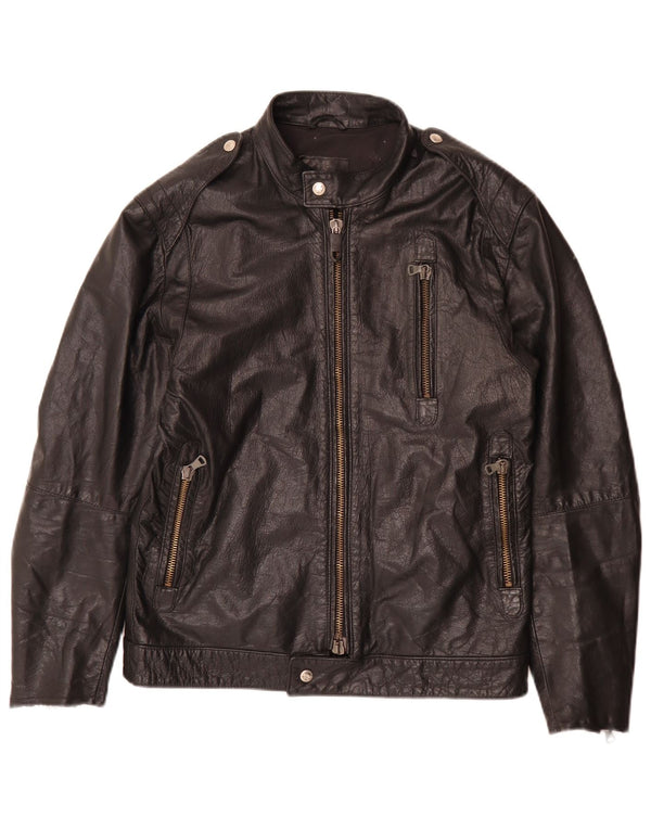 Vintage Mens Leather Biker Jacket IT 52 Large Black
