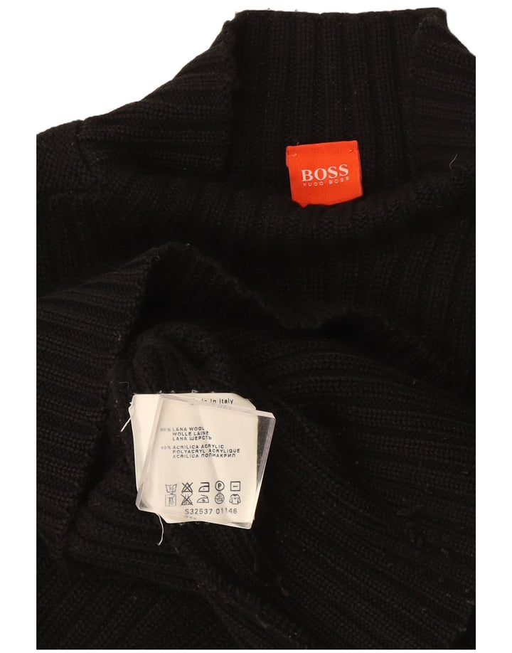 Hugo Boss Mens Turtle Neck Jumper Sweater Large Black Wool