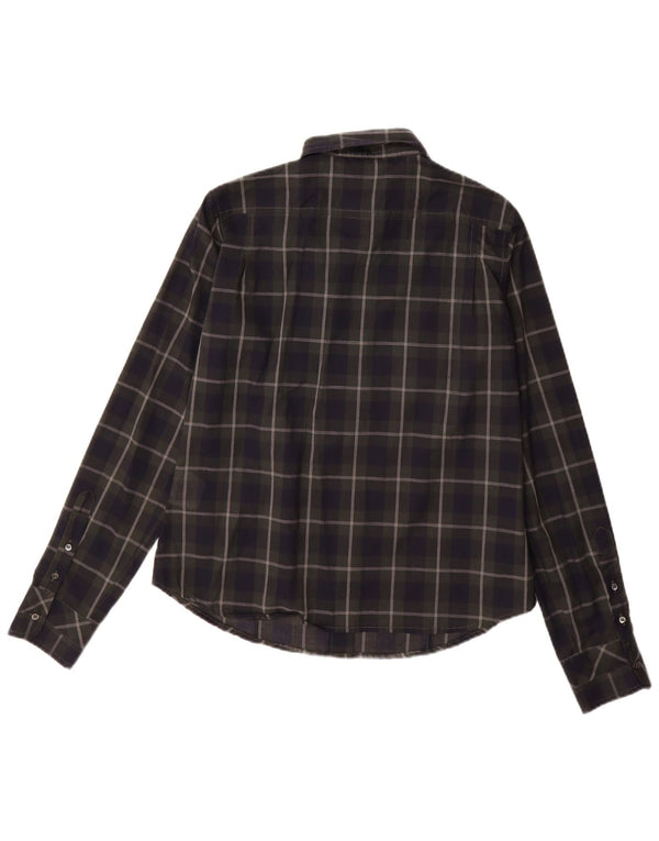 Henry Cottons Womens Ruffle Front Shirt IT 48 XL Navy Blue Check Cotton