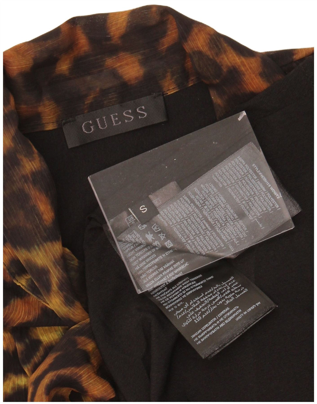 GUESS Womens Front Tie Blouse Top UK 10 Small Brown Animal Print