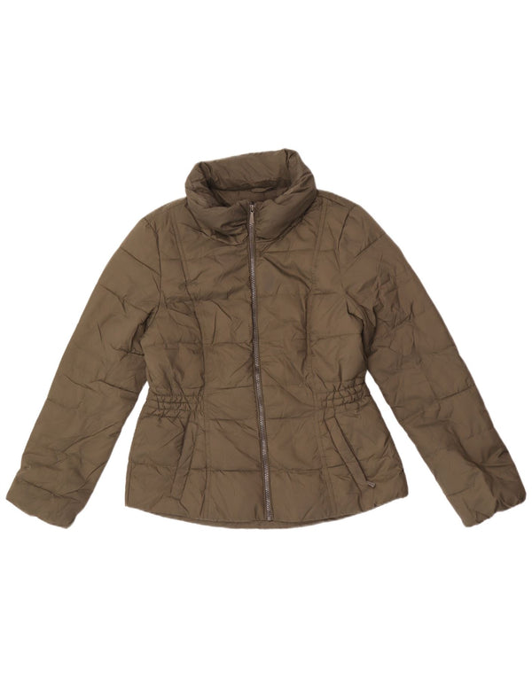 Marks & Spencer Womens Hooded Padded Jacket UK 12 Medium Khaki Polyester
