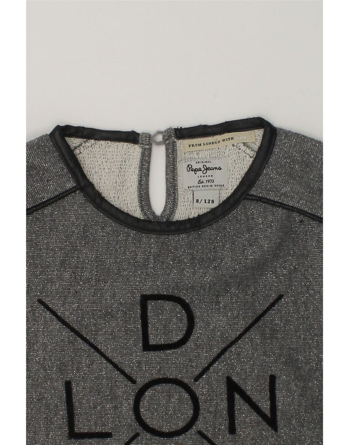 PEPE JEANS Girls Graphic Sweatshirt Jumper 7-8 Years Grey | Vintage PEPE Jeans | Thrift | Second-Hand PEPE Jeans | Used Clothing | Messina Hembry 