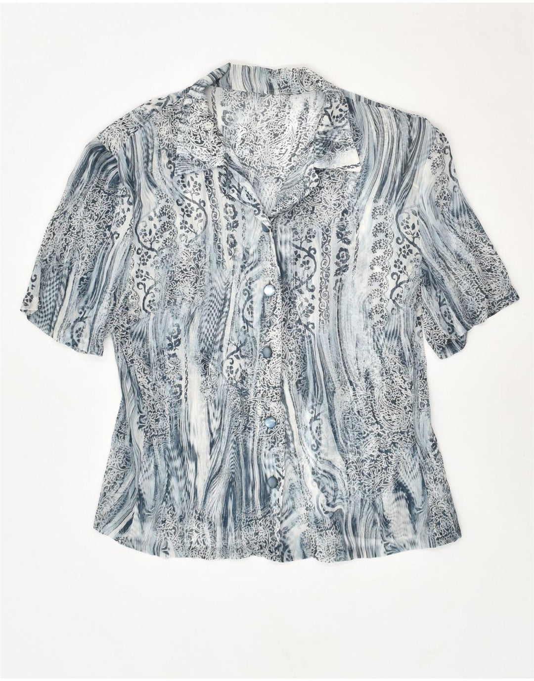 VINTAGE Womens Short Sleeve Shirt UK 14 Medium Blue Paisley | Vintage Vintage | Thrift | Second-Hand Vintage | Used Clothing | Messina Hembry 