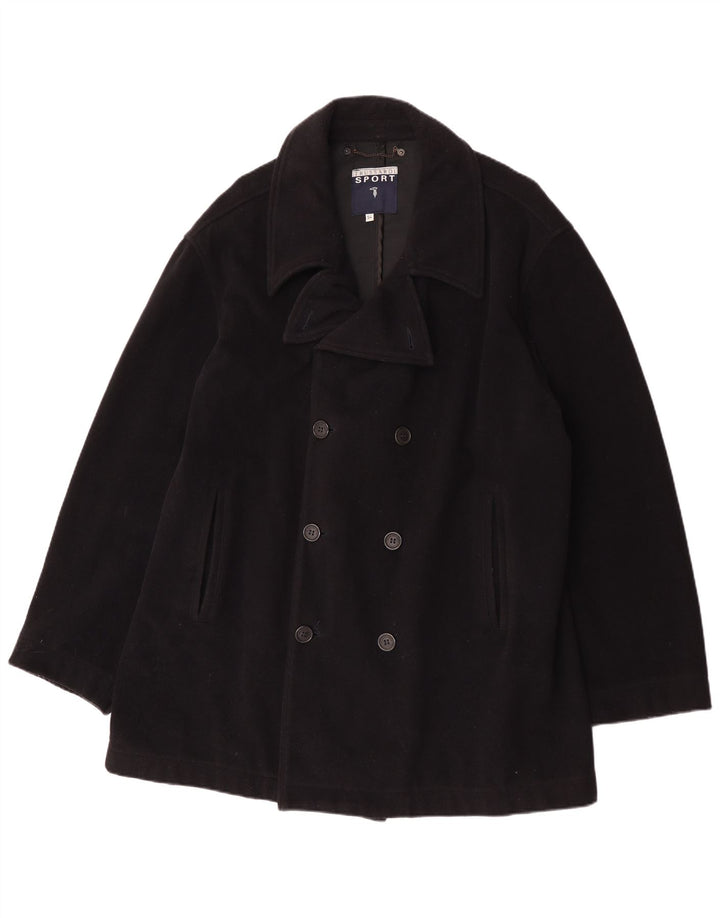 Trussardi Mens Pea Coat IT 54 2XL Black Wool