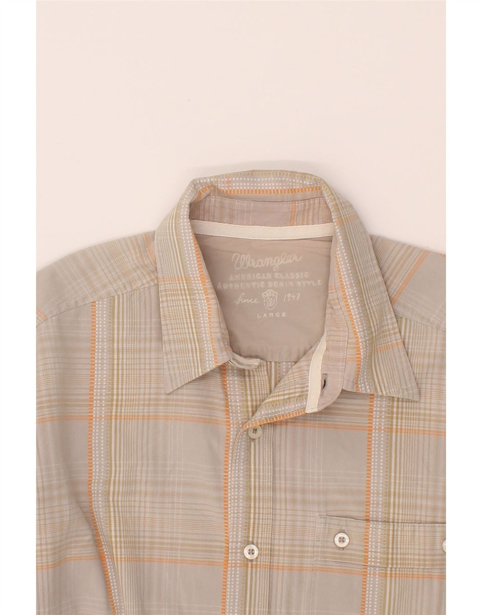 WRANGLER Mens Shirt Large Beige Check Cotton | Vintage & Second-Hand ...