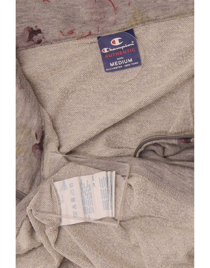 Champion Womens Tracksuit Top Jacket UK 14 Medium Grey Floral Cotton