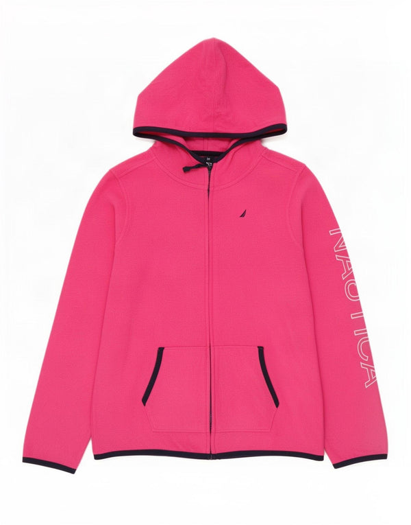 Nautica Girls Graphic Hooded Fleece Jacket 12-13 Years Large Pink Polyester