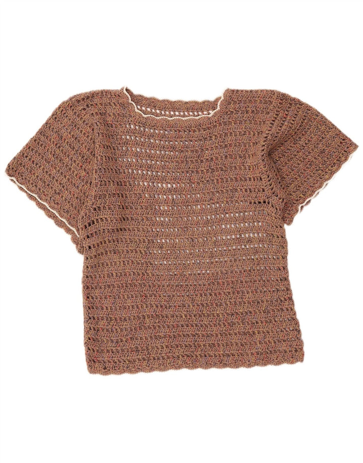 Vintage Womens Crochet Blouse Top UK 18 XL Brown