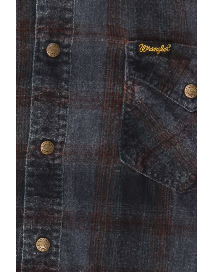 Wrangler Boys Western Flannel Shirt 12-13 Years Medium Blue Check Cotton