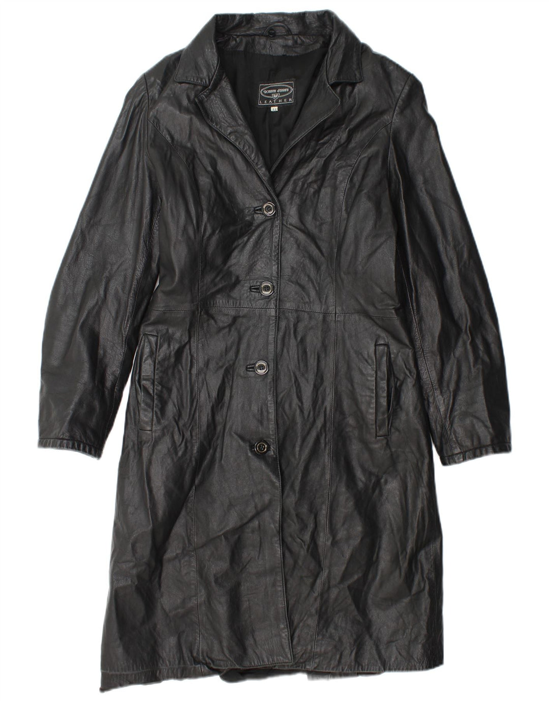 Roberta Ferrini Womens Leather Coat IT 44 Medium Black Leather