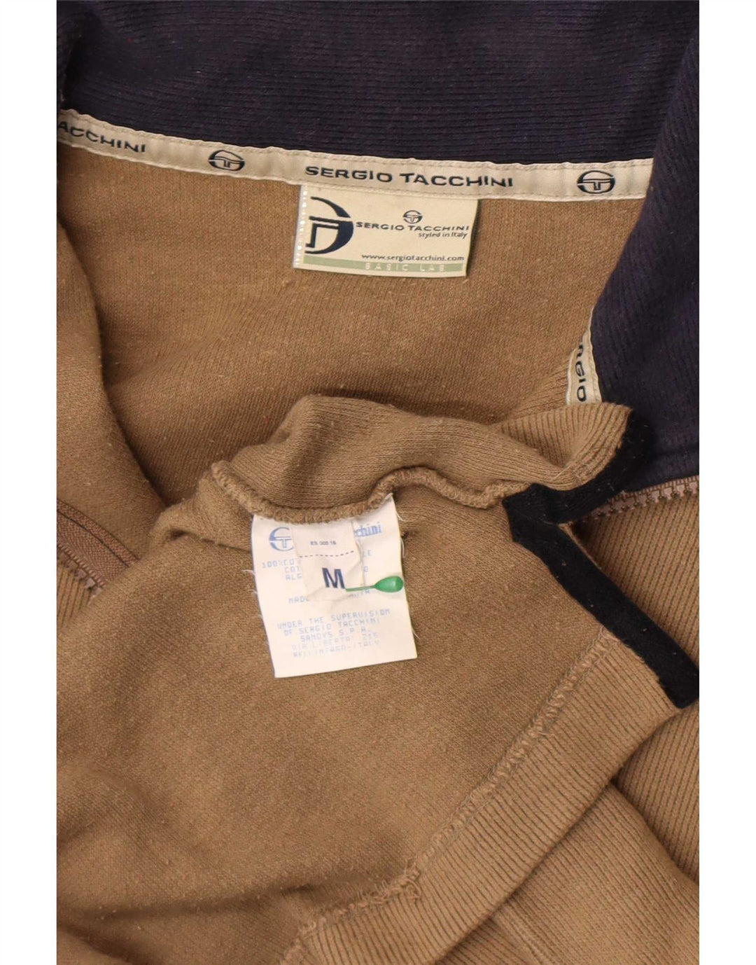 Sergio Tacchini Mens Zip Neck Sweatshirt Jumper Medium Beige Cotton