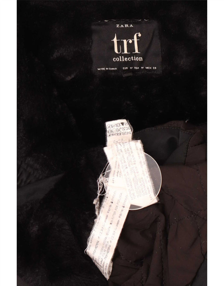 Zara Womens Hooded Parka Jacket UK 14 Medium Black Cotton