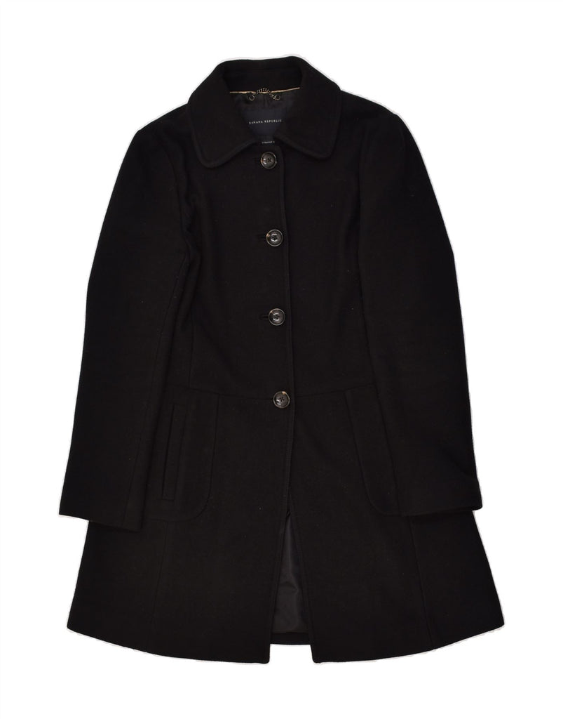 BANANA REPUBLIC Womens Italian Fabric Overcoat UK 14 Medium Black Wool | Vintage Banana Republic | Thrift | Second-Hand Banana Republic | Used Clothing | Messina Hembry 
