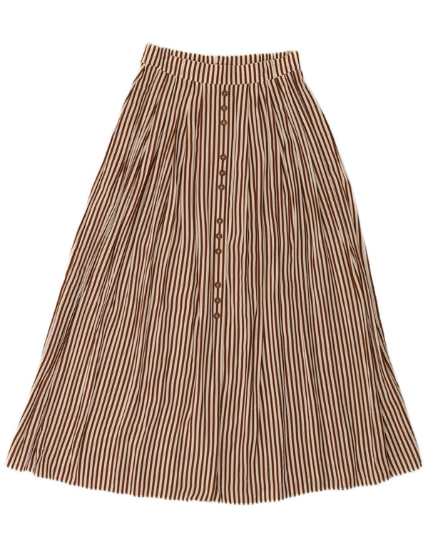 Vintage Womens High Waist A-Line Skirt UK 10 Small W26 Brown Pinstripe