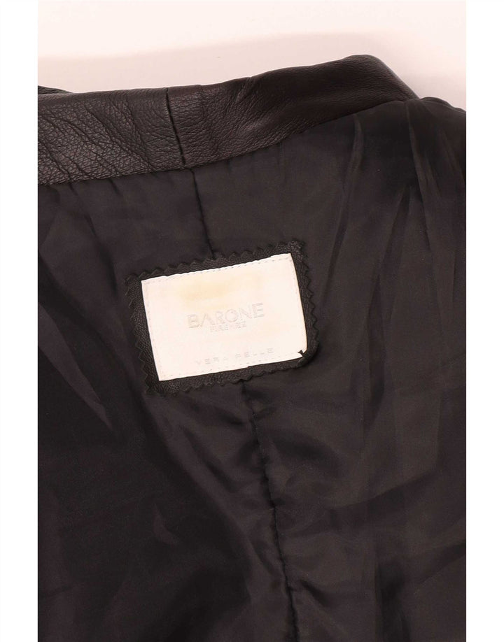 Barone Mens Leather Coat UK 36 Small Black