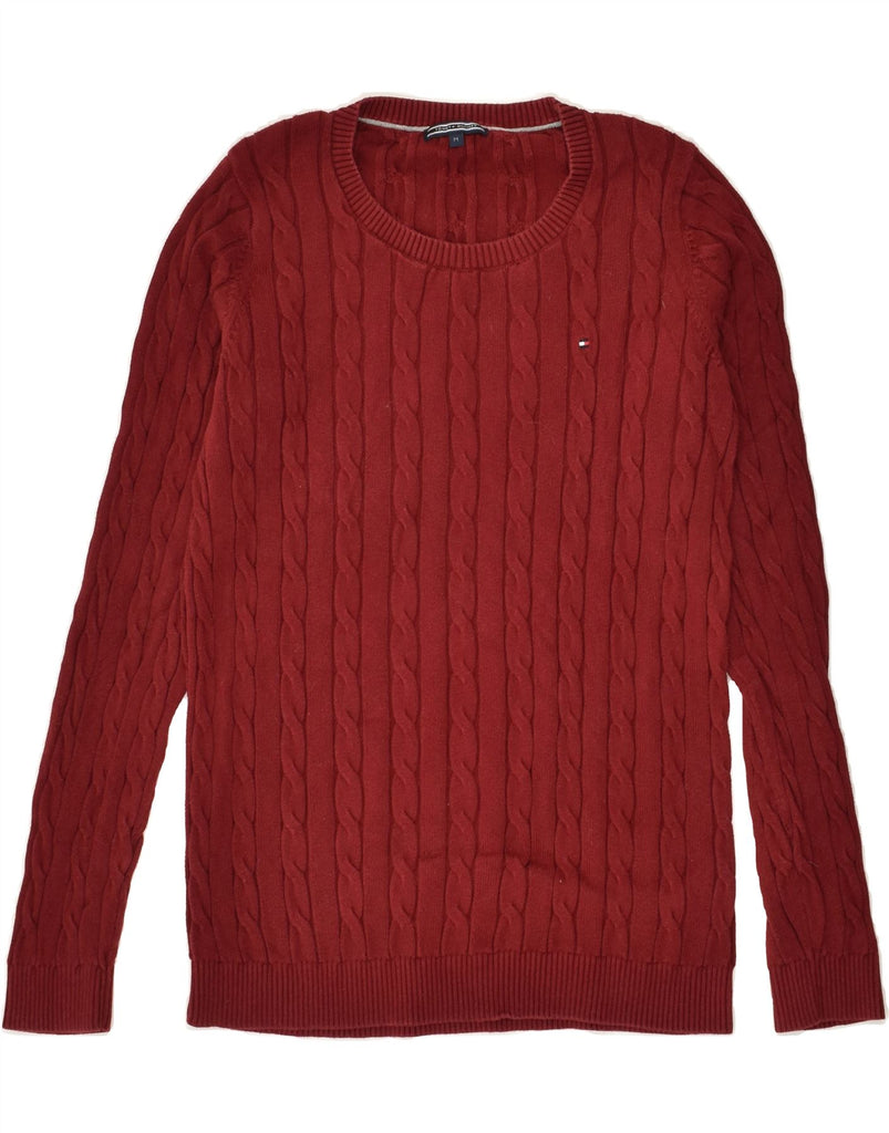 TOMMY HILFIGER Mens Boat Neck Jumper Sweater Medium Burgundy Cotton | Vintage Tommy Hilfiger | Thrift | Second-Hand Tommy Hilfiger | Used Clothing | Messina Hembry 
