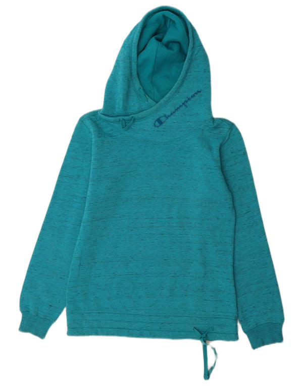 Champion Womens Graphic Hoodie Jumper UK 10 Small Blue Flecked Cotton