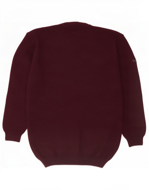 Vintage Mens Crew Neck Jumper Sweater IT 52 Large Burgundy Geometric Wool