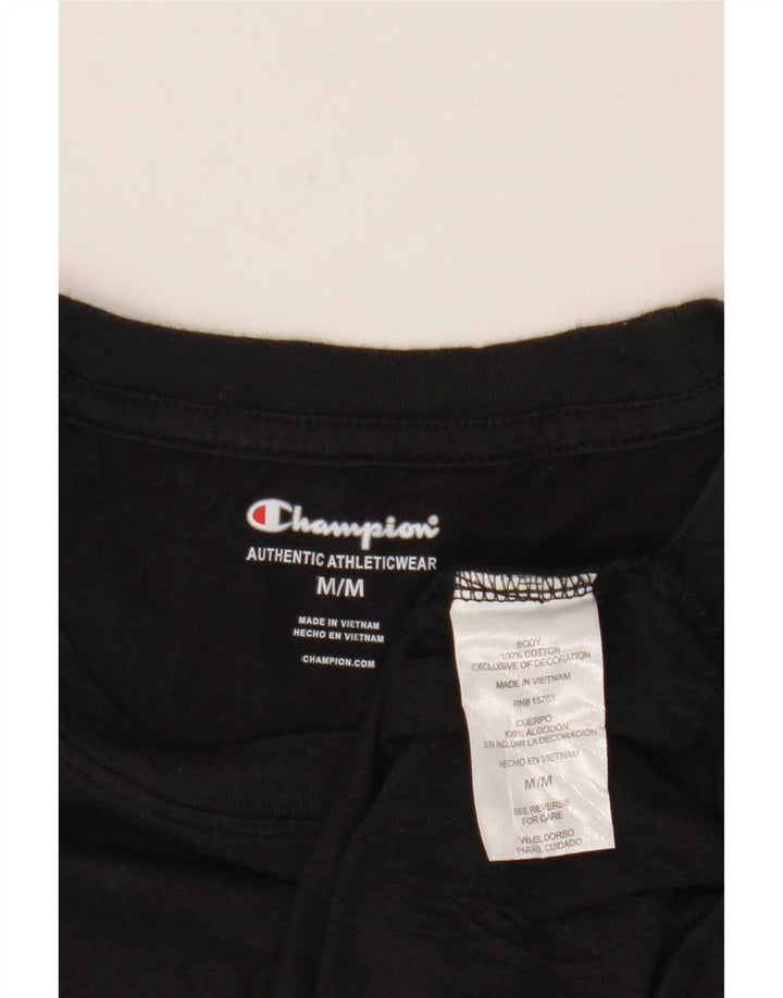 Champion Mens Graphic T-Shirt Top Medium Black Cotton