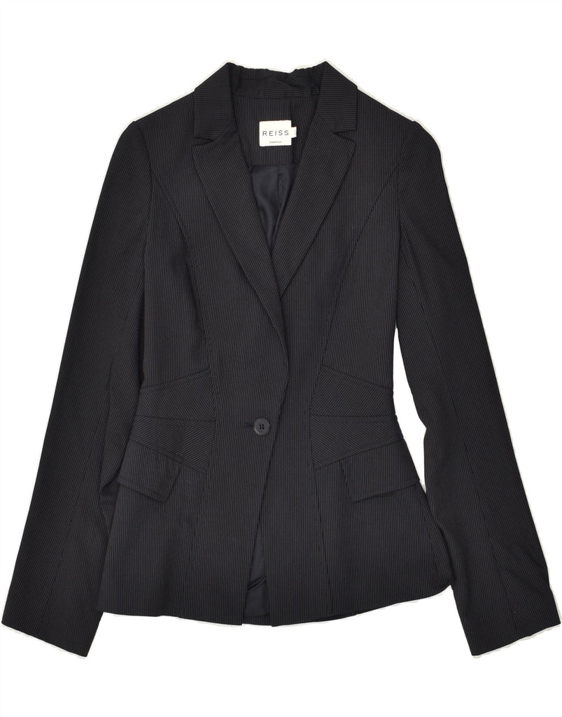 REISS Womens 1 Button Blazer Jacket UK 4 XS  Black Pinstripe Viscose | Vintage Reiss | Thrift | Second-Hand Reiss | Used Clothing | Messina Hembry 