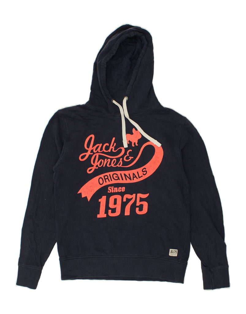 JACK & JONES Mens Graphic Hoodie Jumper Medium Navy Blue | Vintage Jack & Jones | Thrift | Second-Hand Jack & Jones | Used Clothing | Messina Hembry 