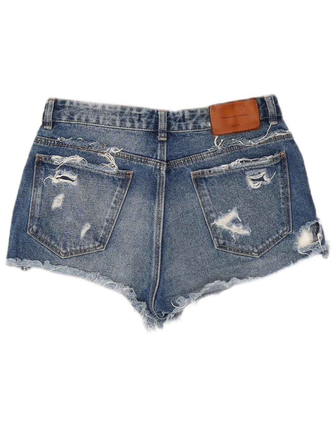 Zara Womens Distressed Denim Shorts EU 36 XS W26  Blue Cotton