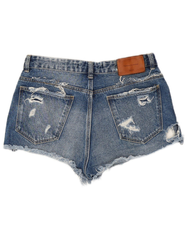 Zara Womens Distressed Denim Shorts EU 36 XS W26  Blue Cotton