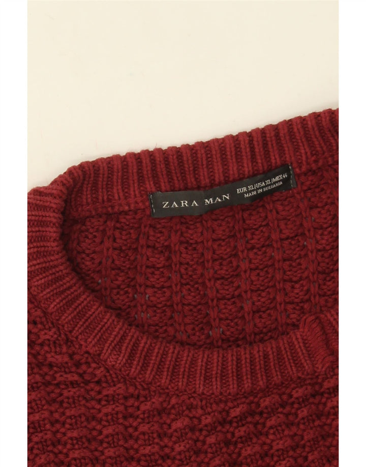 Zara Mens Crew Neck Jumper Sweater XL Burgundy