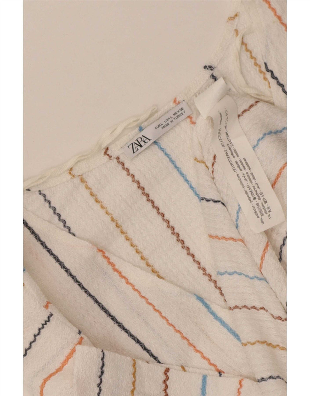 Zara Womens A-Line Dress UK 16 Large White Striped Polyester
