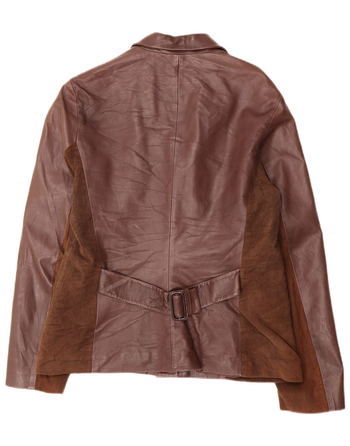 Evolution Womens 3 Button Leather Blazer Jacket IT 48 XL Brown Colourblock