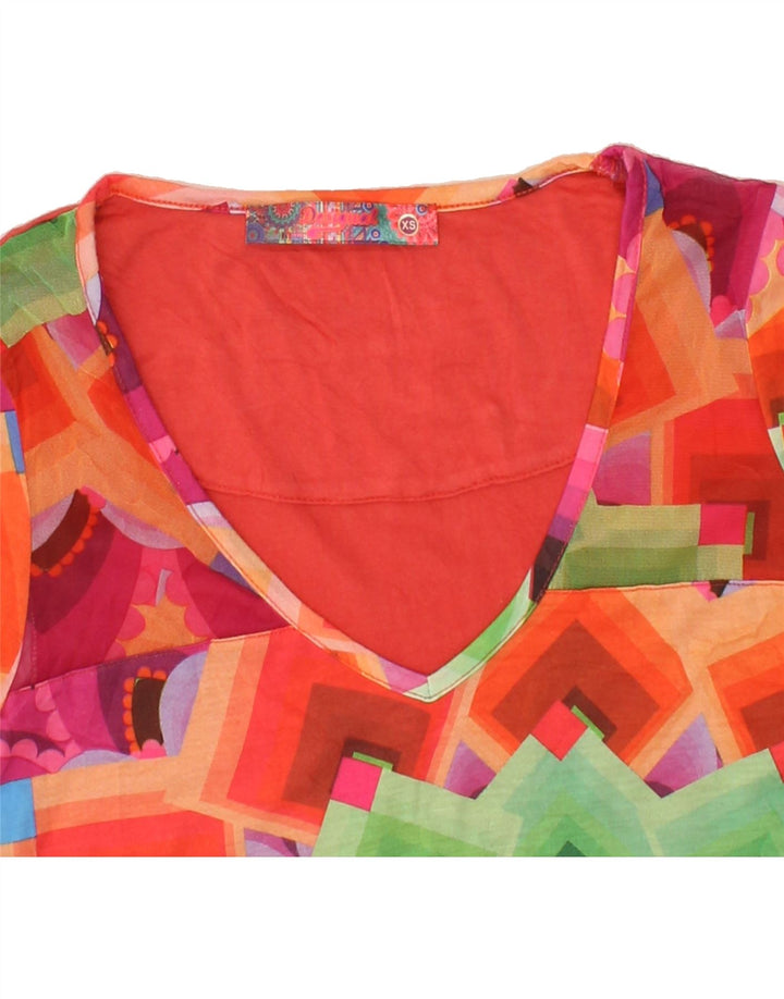 DESIGUAL Womens Tunic Top UK 4 XS Multicoloured Geometric Polyester Vintage Desigual and Second-Hand Desigual from Messina Hembry 