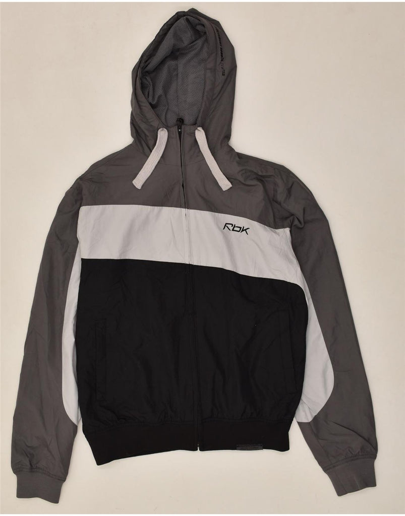 REEBOK Mens Hooded Rain Jacket UK 38 Medium Grey Colourblock Polyester | Vintage Reebok | Thrift | Second-Hand Reebok | Used Clothing | Messina Hembry 